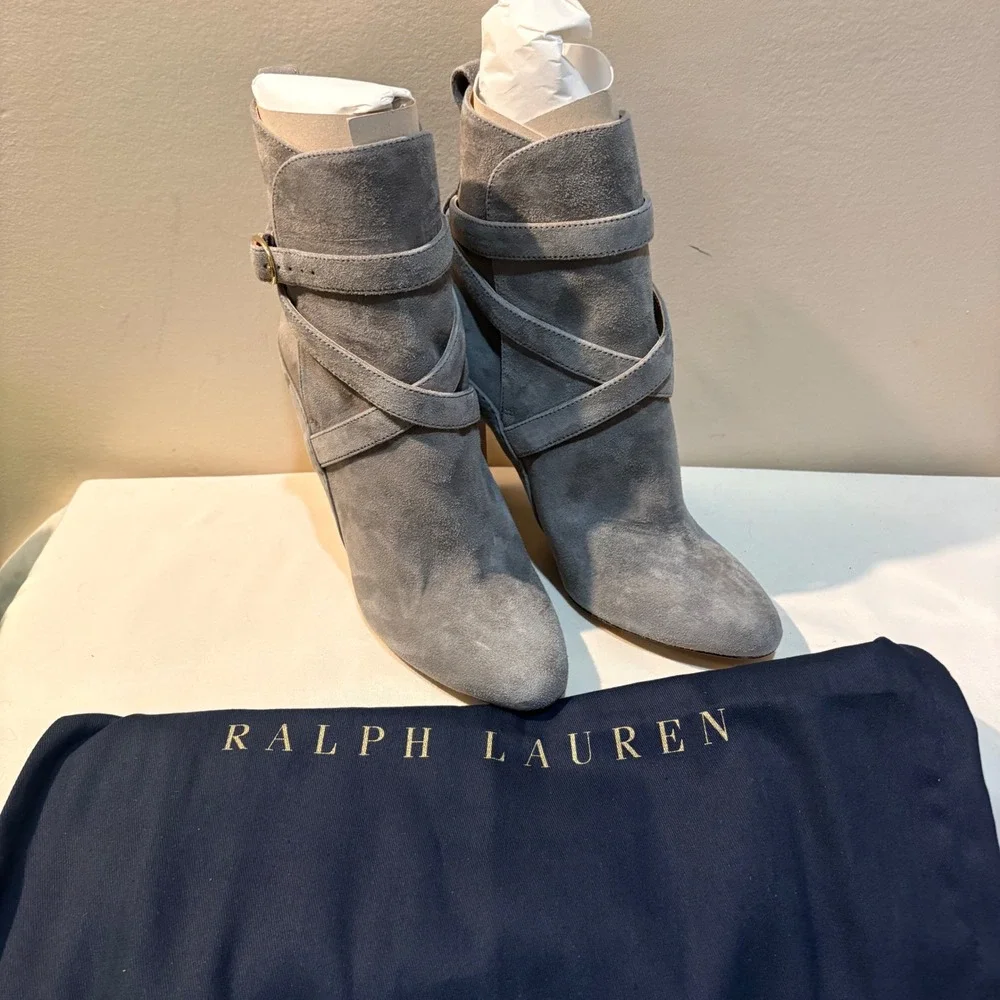 Purple Label Ralph Lauren Kourtney Gray‎ Suede Ankle Boots Italy EU 38 US 7.5-8